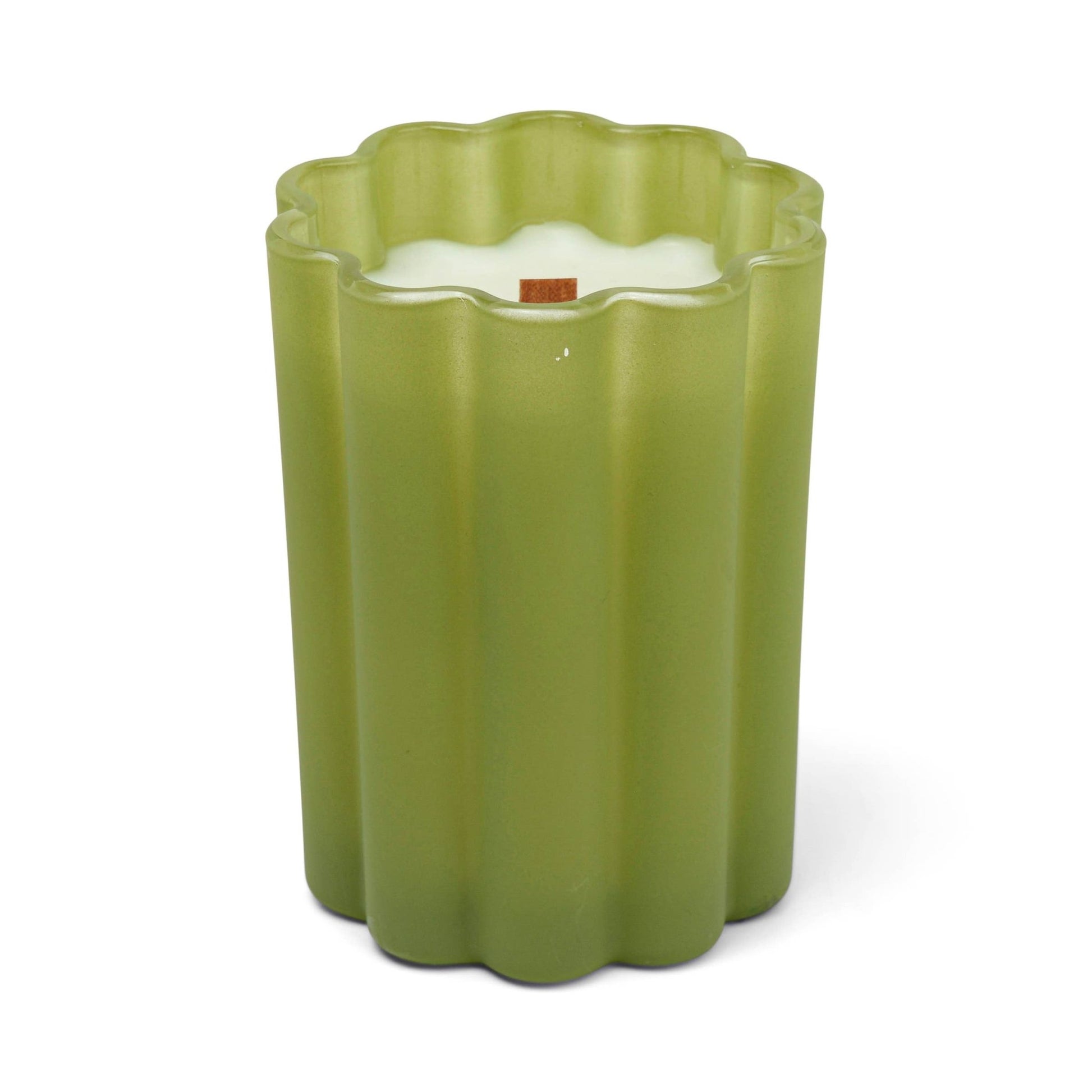 Frosted Green Scalloped Glass Candle: Vanilla Sandalwood - SPARROW