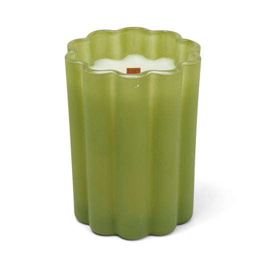 Frosted Green Scalloped Glass Candle: Vanilla Sandalwood - SPARROW