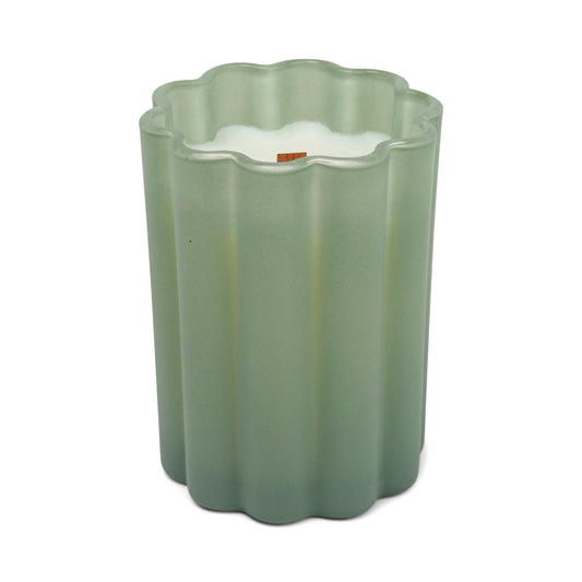 Frosted Teal Scalloped Glass Candle: Whiskey + Oak - SPARROW
