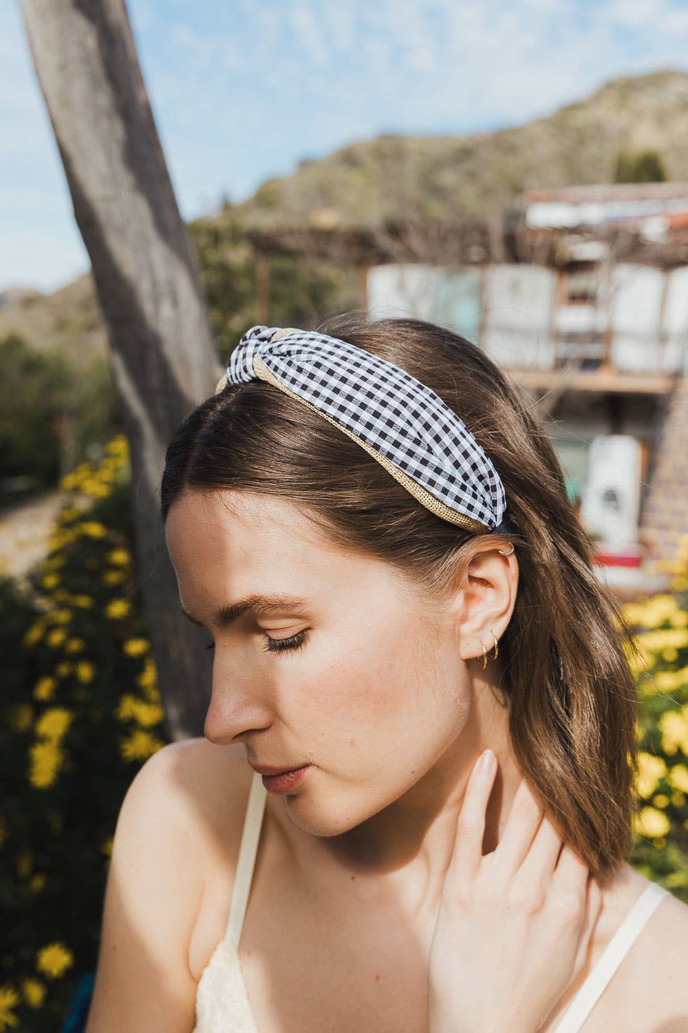 Gingham Woven Knot Headband - Black - SPARROW