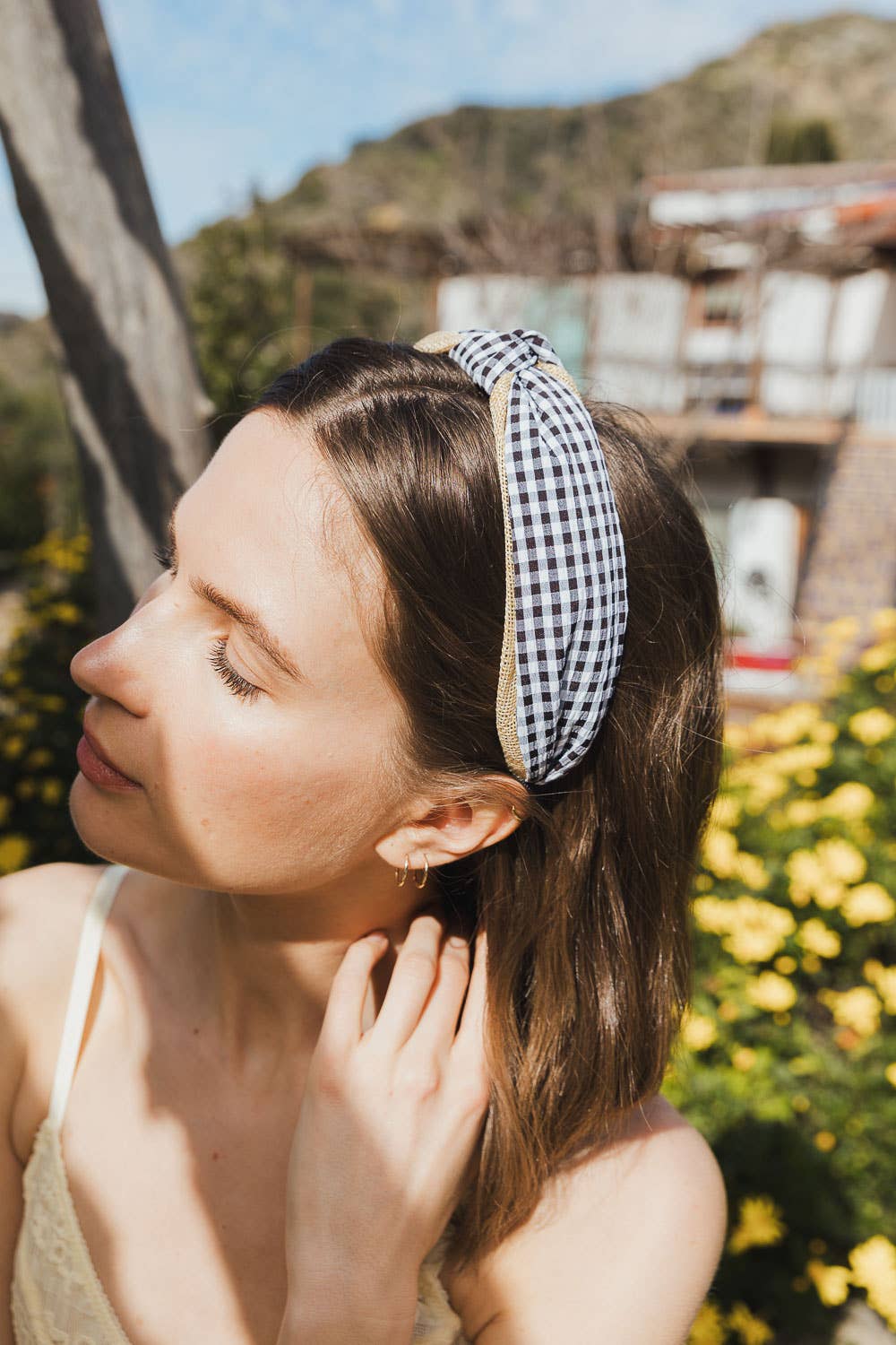 Gingham Woven Knot Headband - Black - SPARROW