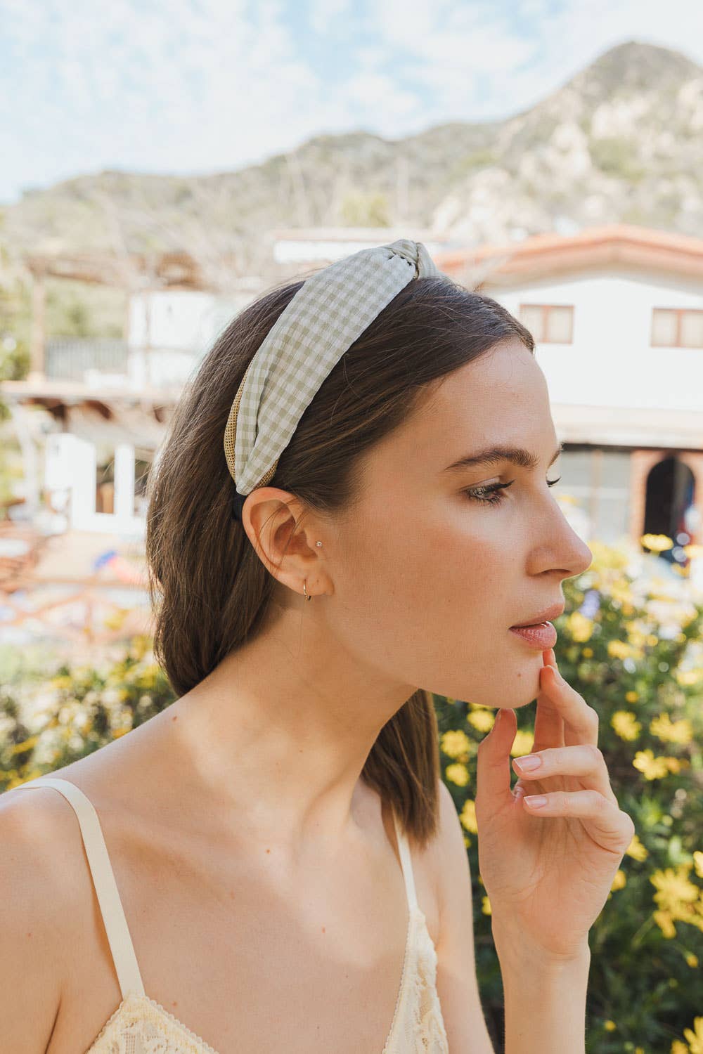 Gingham Woven Knot Headband - Sage - SPARROW