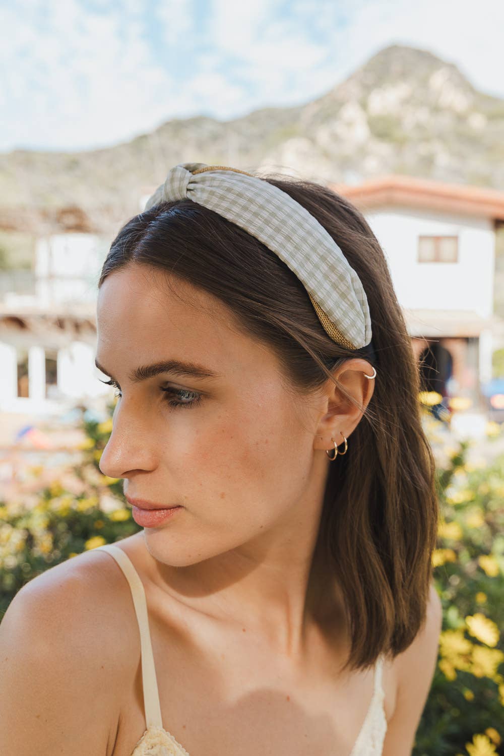 Gingham Woven Knot Headband - Sage - SPARROW