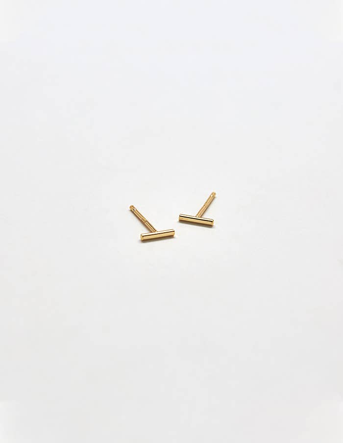 Gold Vermeil Mini Bar Stud Earrings - Jewelry - SPARROW