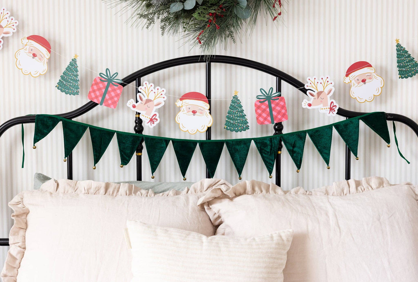 Green Velvet Pennant Banner - SPARROW