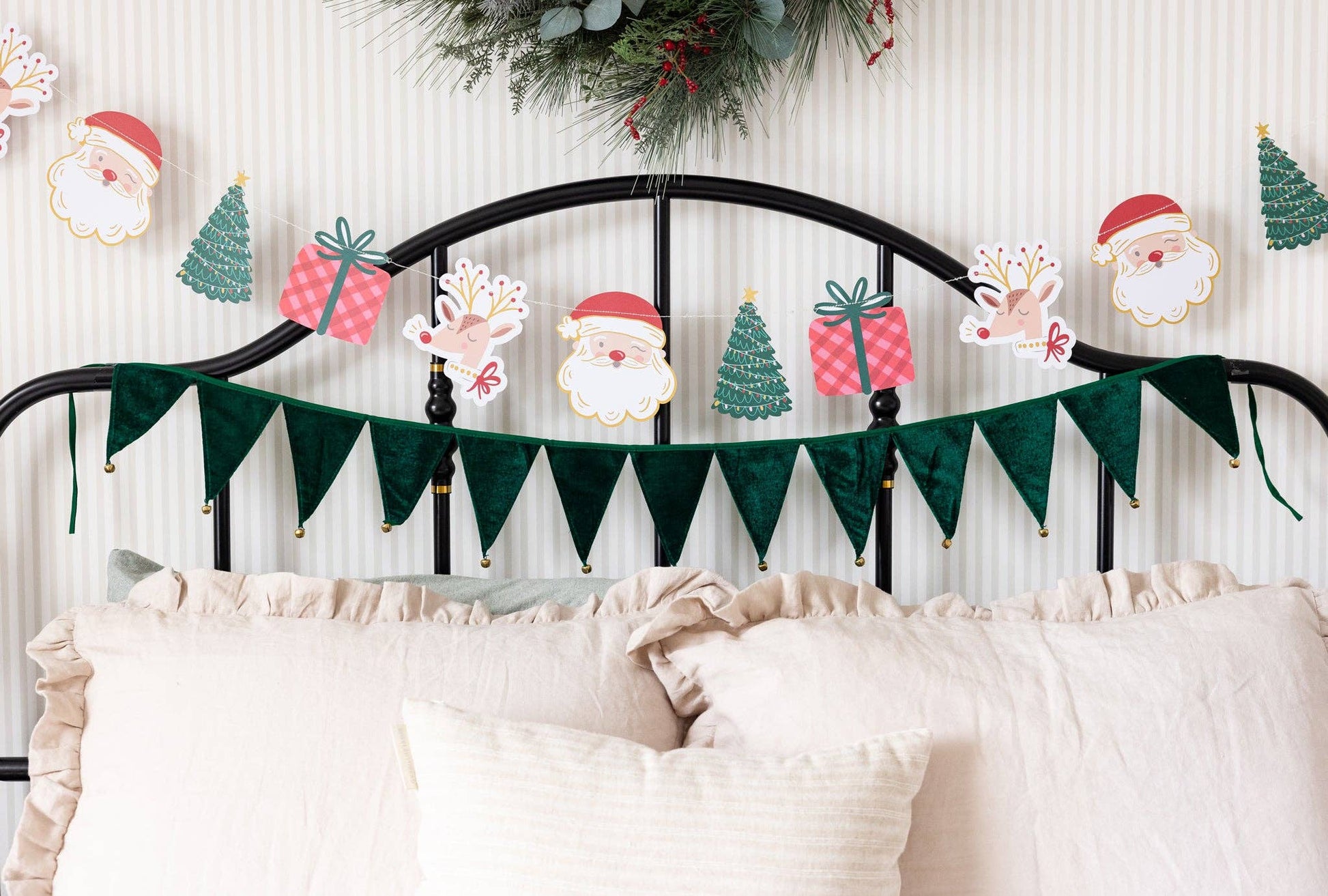 Green Velvet Pennant Banner - SPARROW