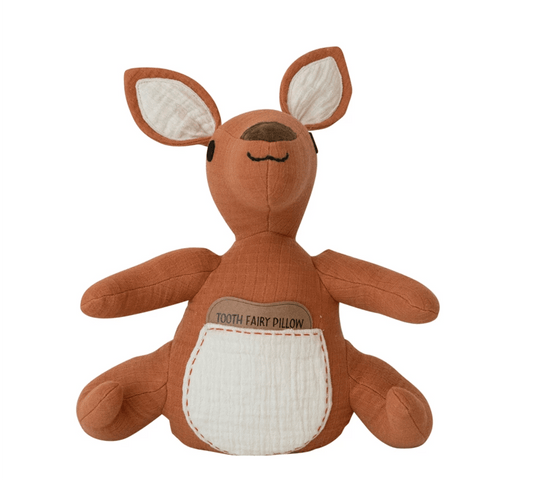 Hand - Embroidered Cotton Double Cloth Kangaroo Tooth Fairy Pillow - SPARROW