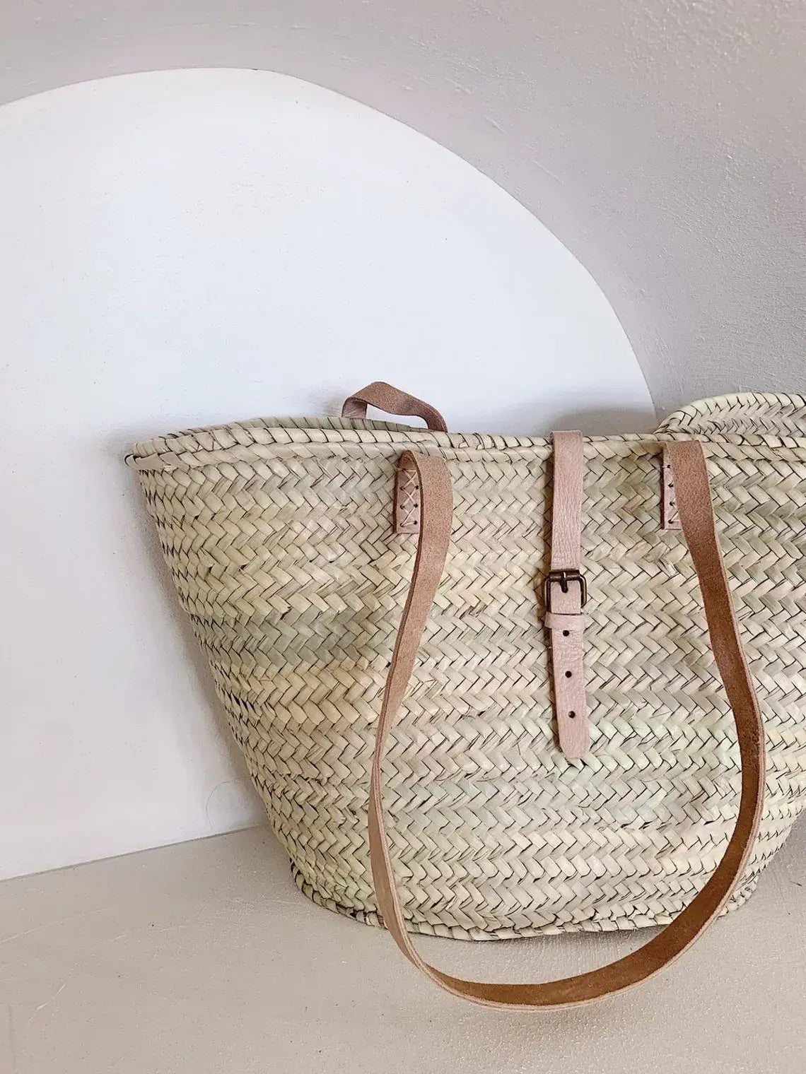 Handmade Straw Bag with Brown Leather Strap - SPARROW