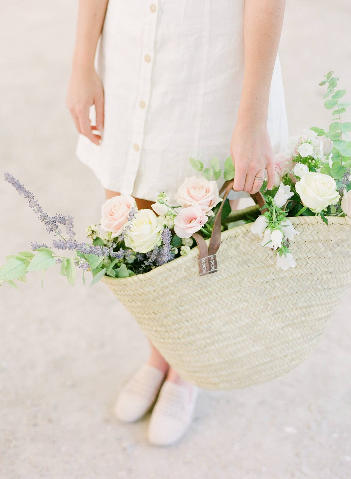 Handmade Straw Bag with Tan Leather Handles - SPARROW