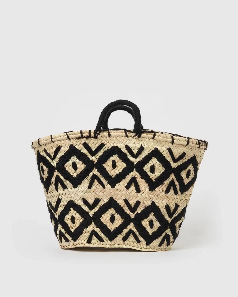 Handmade Straw Beach Bag, Market Basket - Black - SPARROW