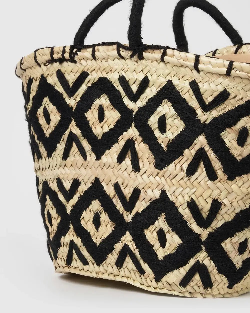 Handmade Straw Beach Bag, Market Basket - Black - SPARROW