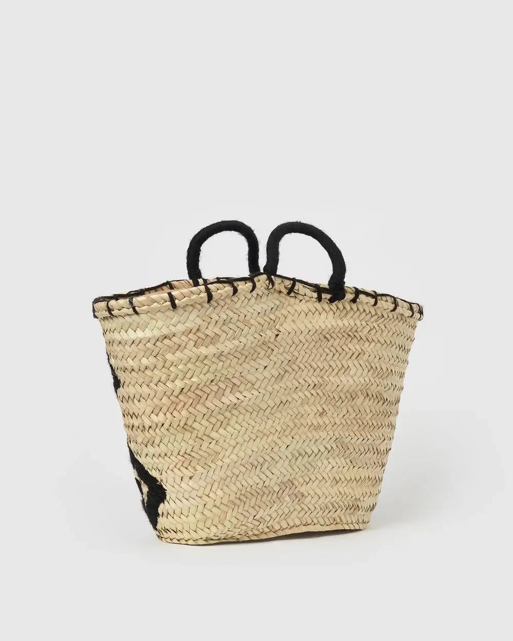 Handmade Straw Beach Bag, Market Basket - Black - SPARROW