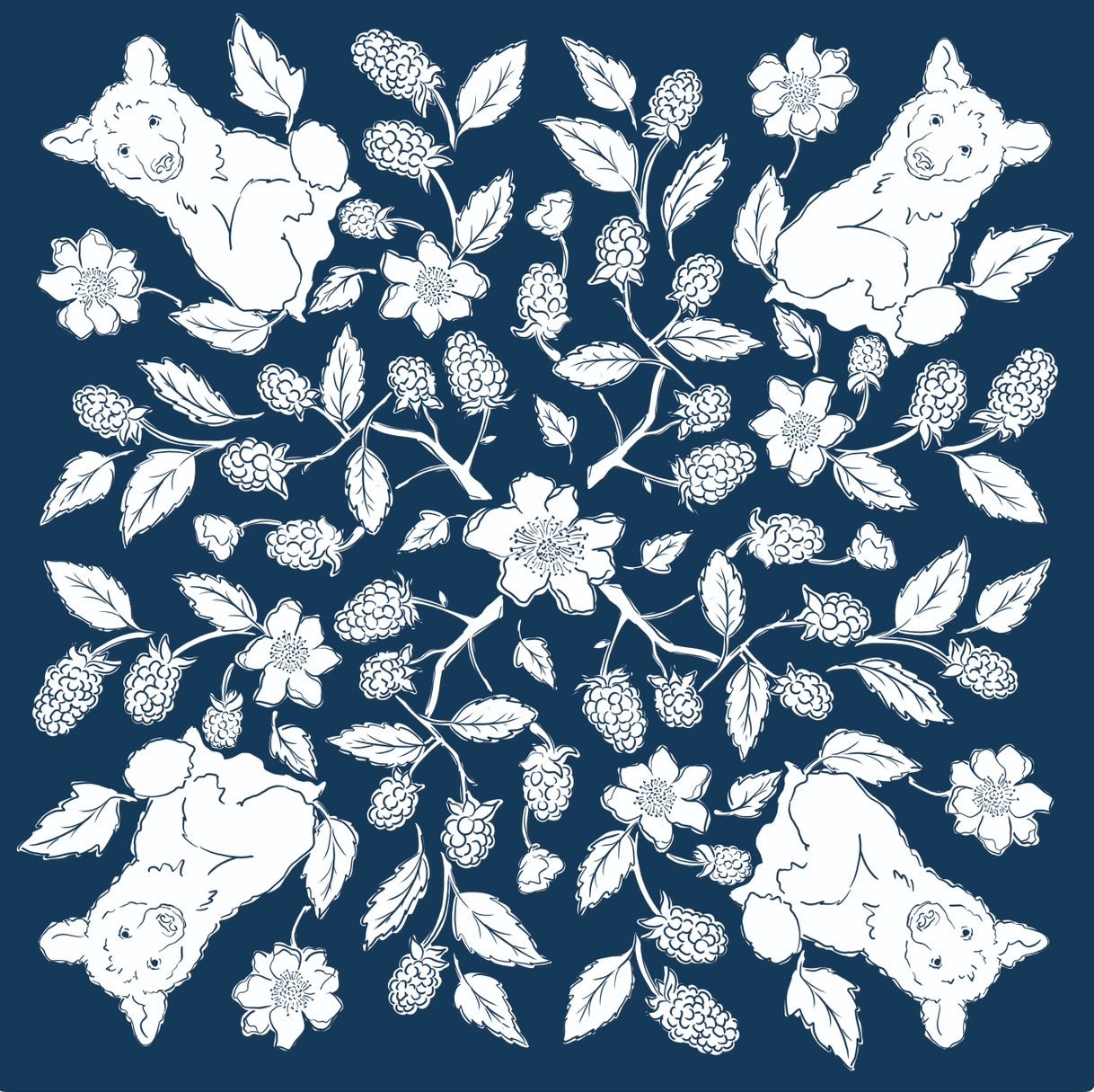 Ivebeenpainting Black Bears and Blackberries Navy Bandana - SPARROW