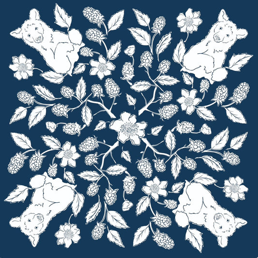 Ivebeenpainting Black Bears and Blackberries Navy Bandana - SPARROW