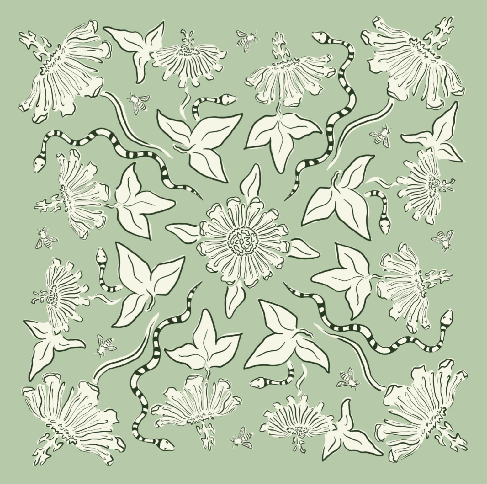 Ivebeenpainting Green Passionflower Bandana - SPARROW