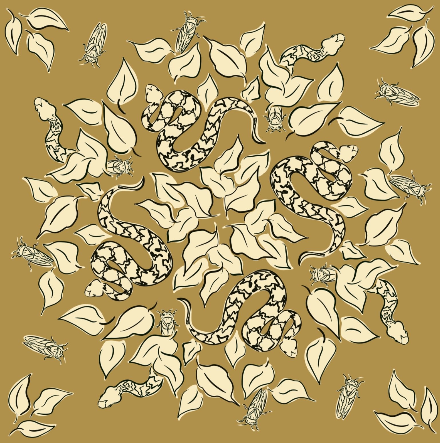 Ivebeenpainting Mustard Copperhead and Cicadas Bandana - SPARROW