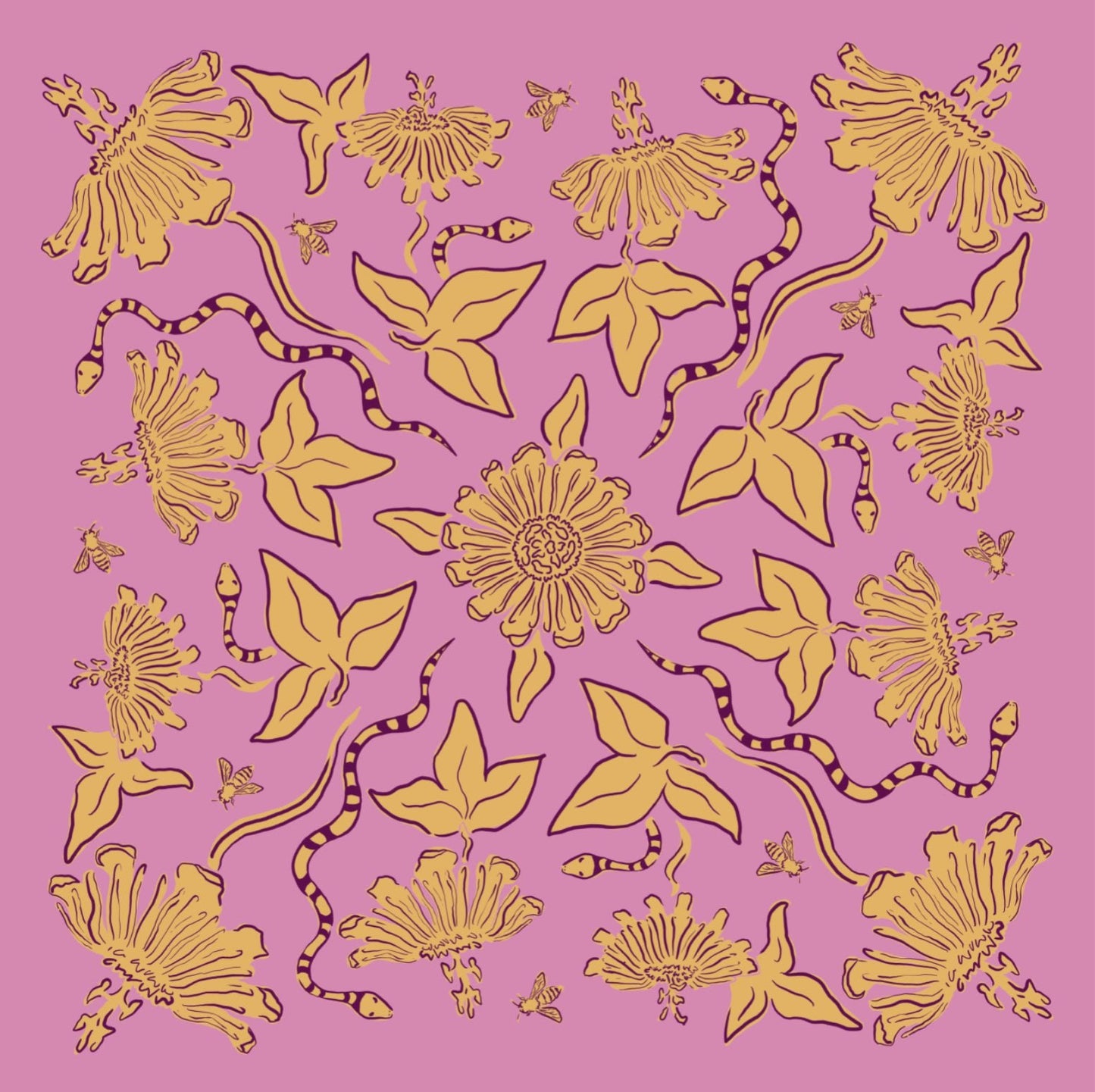 Ivebeenpainting Pink and Mustard Passionflower Bandana - SPARROW