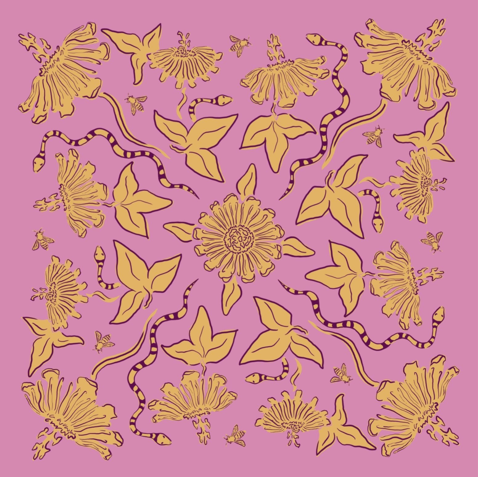 Ivebeenpainting Pink and Mustard Passionflower Bandana - SPARROW