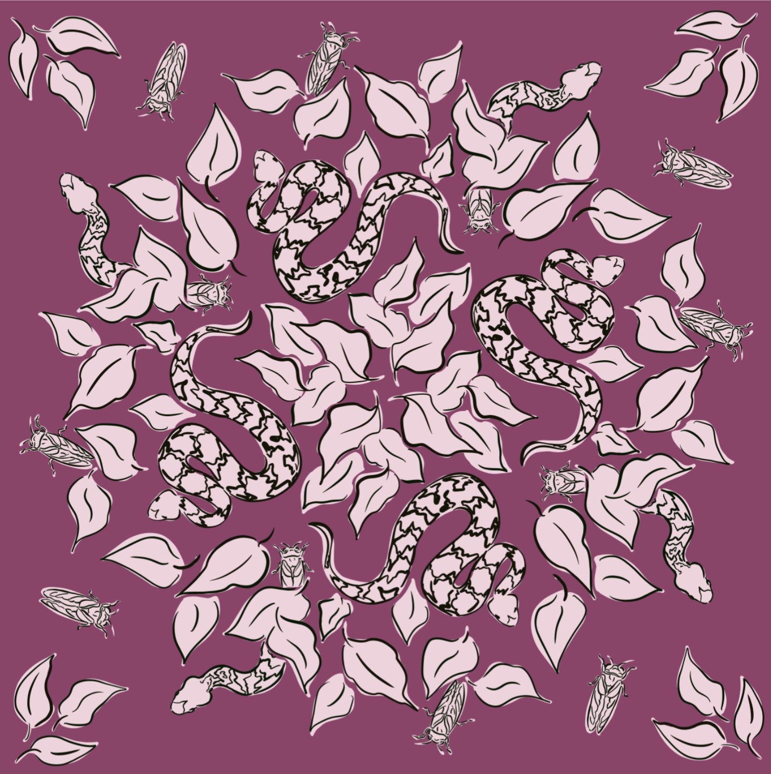 Ivebeenpainting Plum Copperhead and Cicadas Bandana - SPARROW