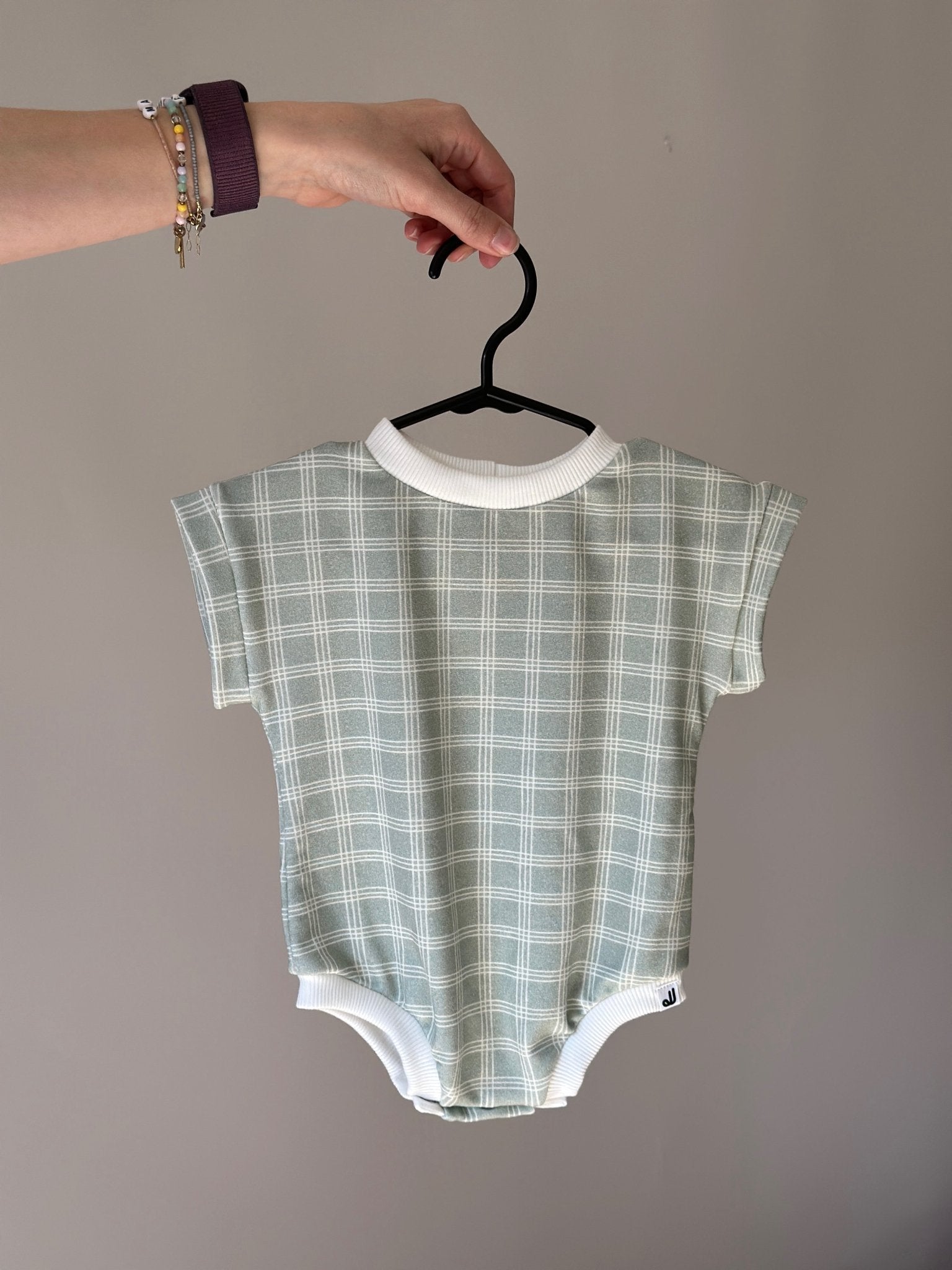 JuneJuly Green Plaid Romper - SPARROW