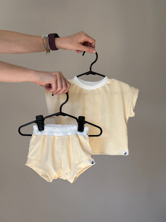 JuneJuly Whimsy Yellow Shorties + Tee Shirt Set - SPARROW