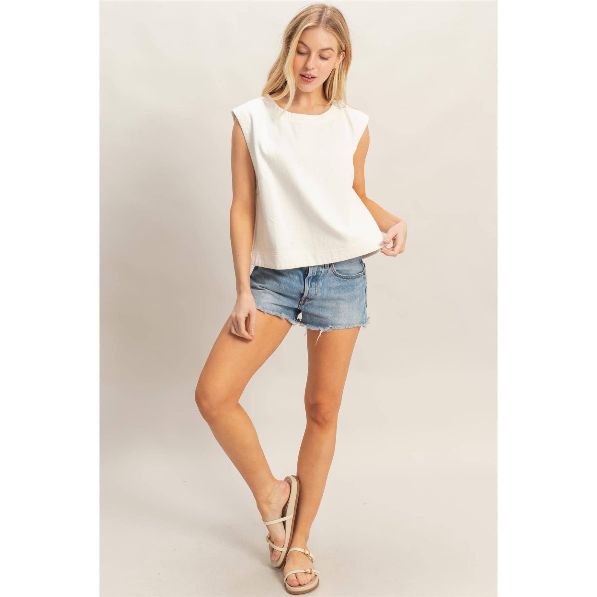 Kaci Denim Top - White - SPARROW