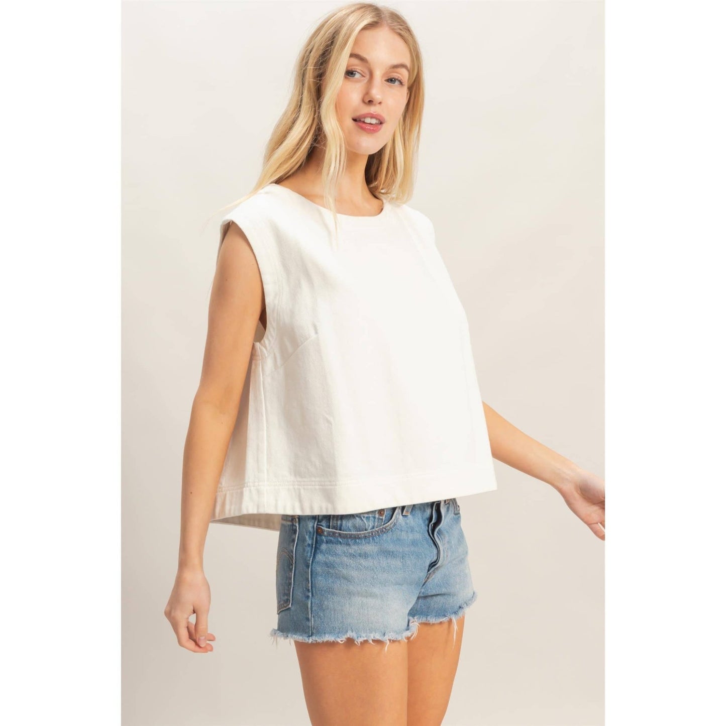 Kaci Denim Top - White - SPARROW