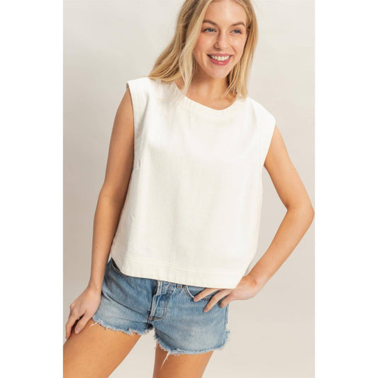 Kaci Denim Top - White - SPARROW