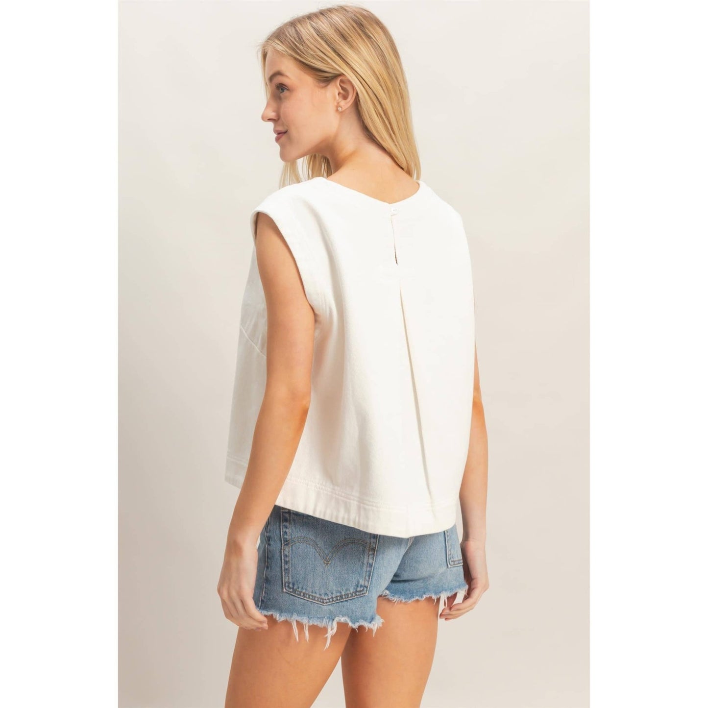 Kaci Denim Top - White - SPARROW