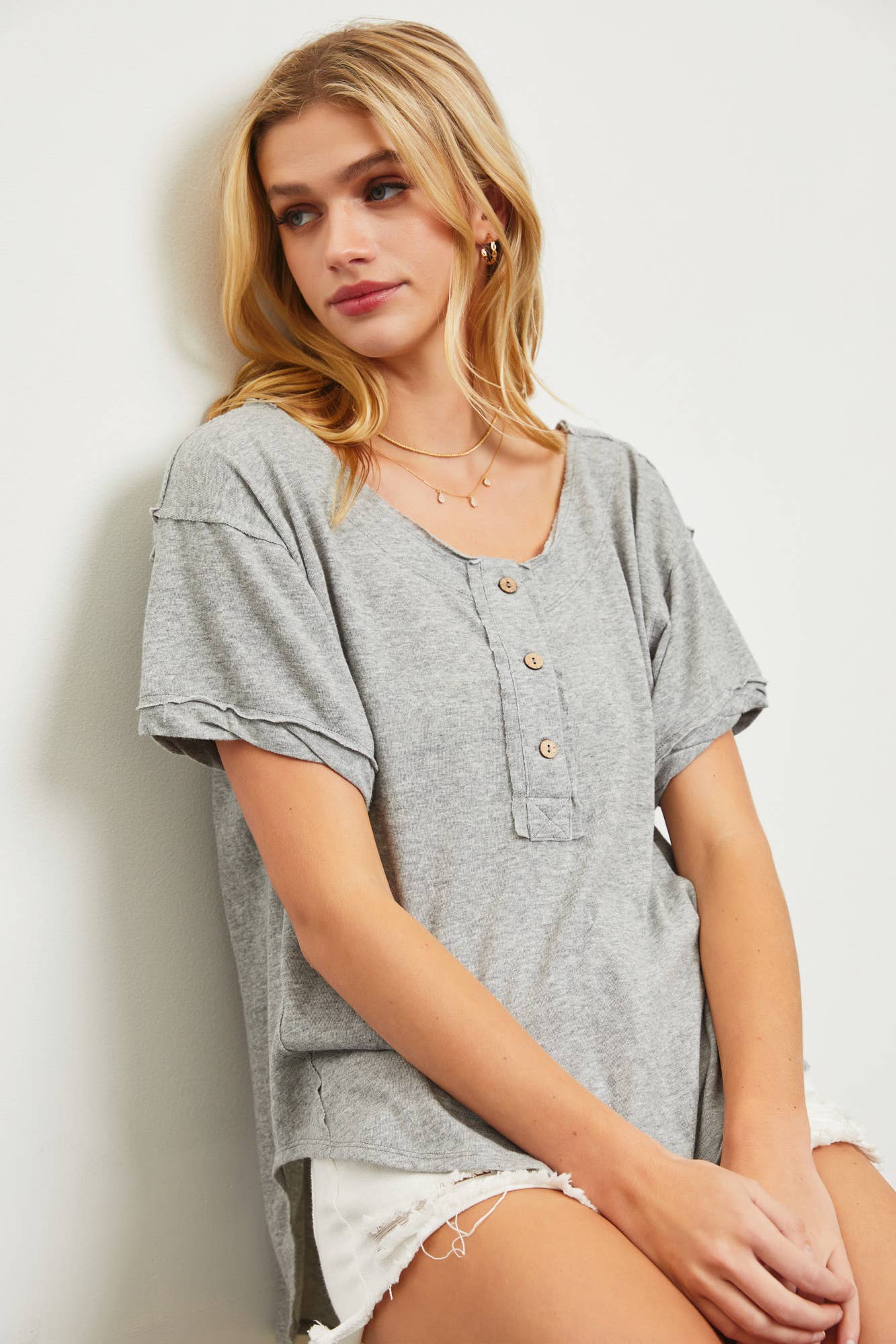 Kari Button Top - Grey - SPARROW