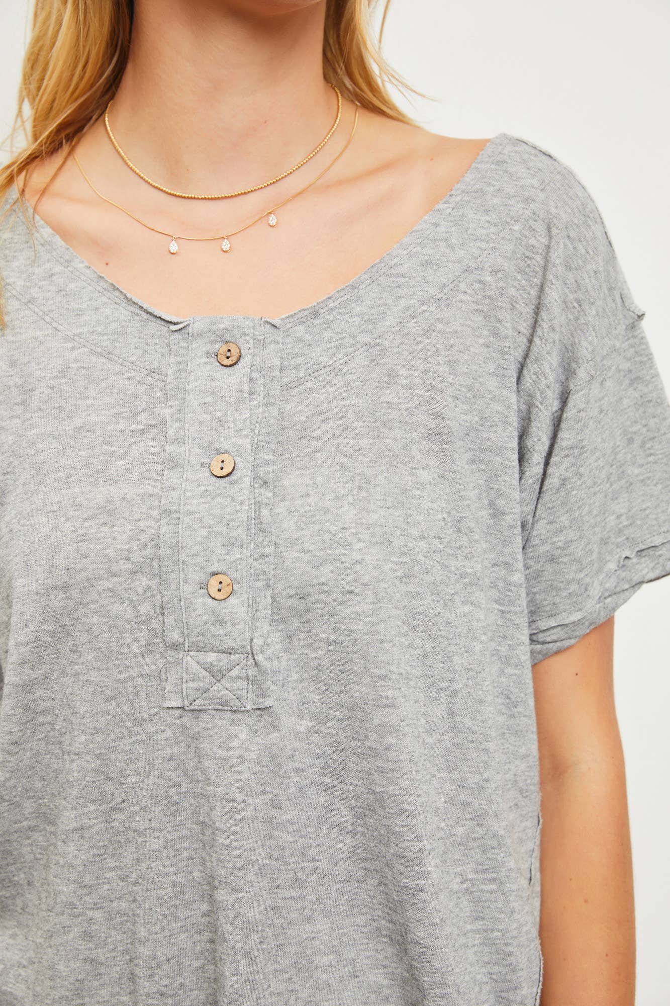 Kari Button Top - Grey - SPARROW