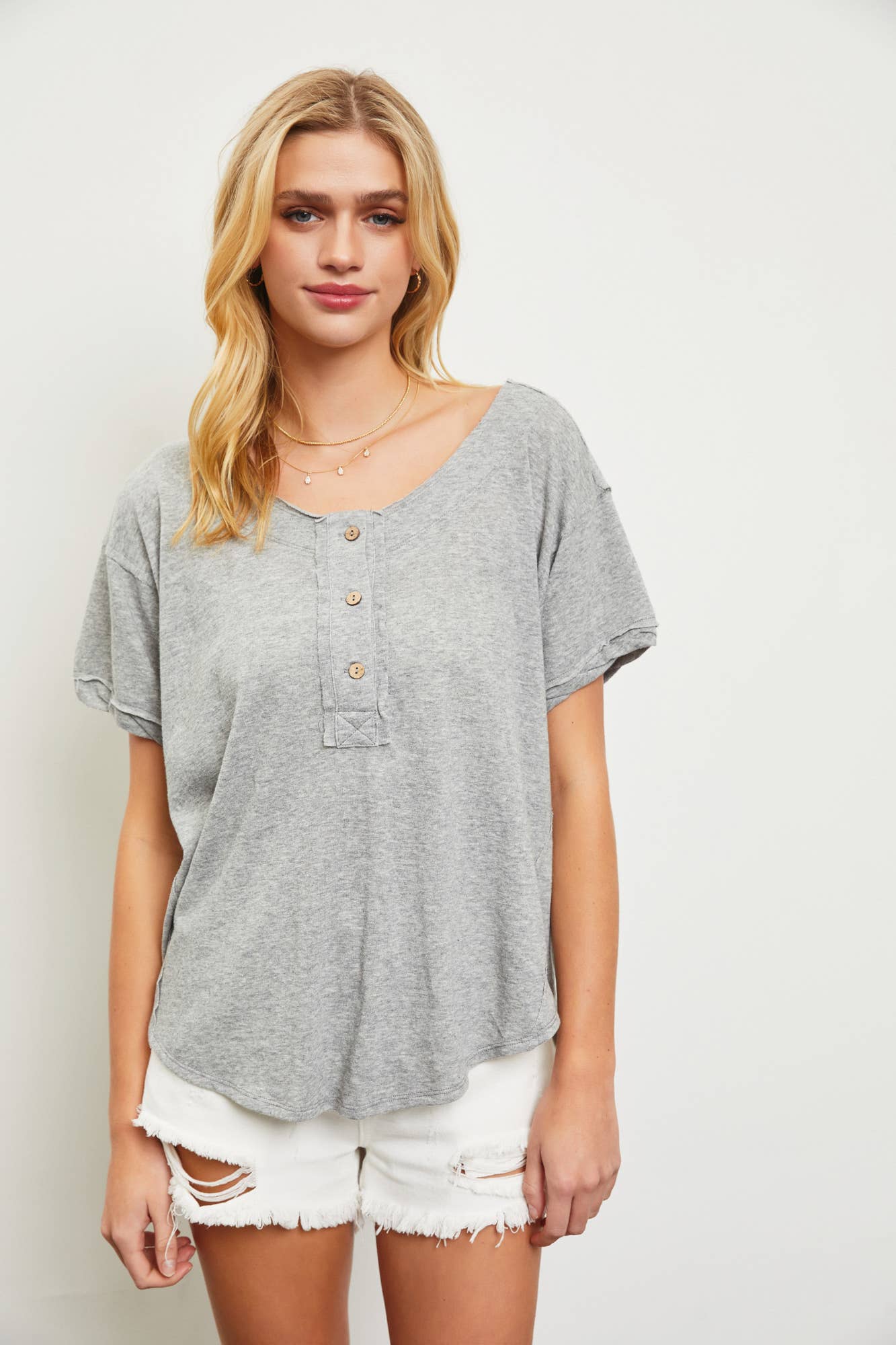 Kari Button Top - Grey - SPARROW