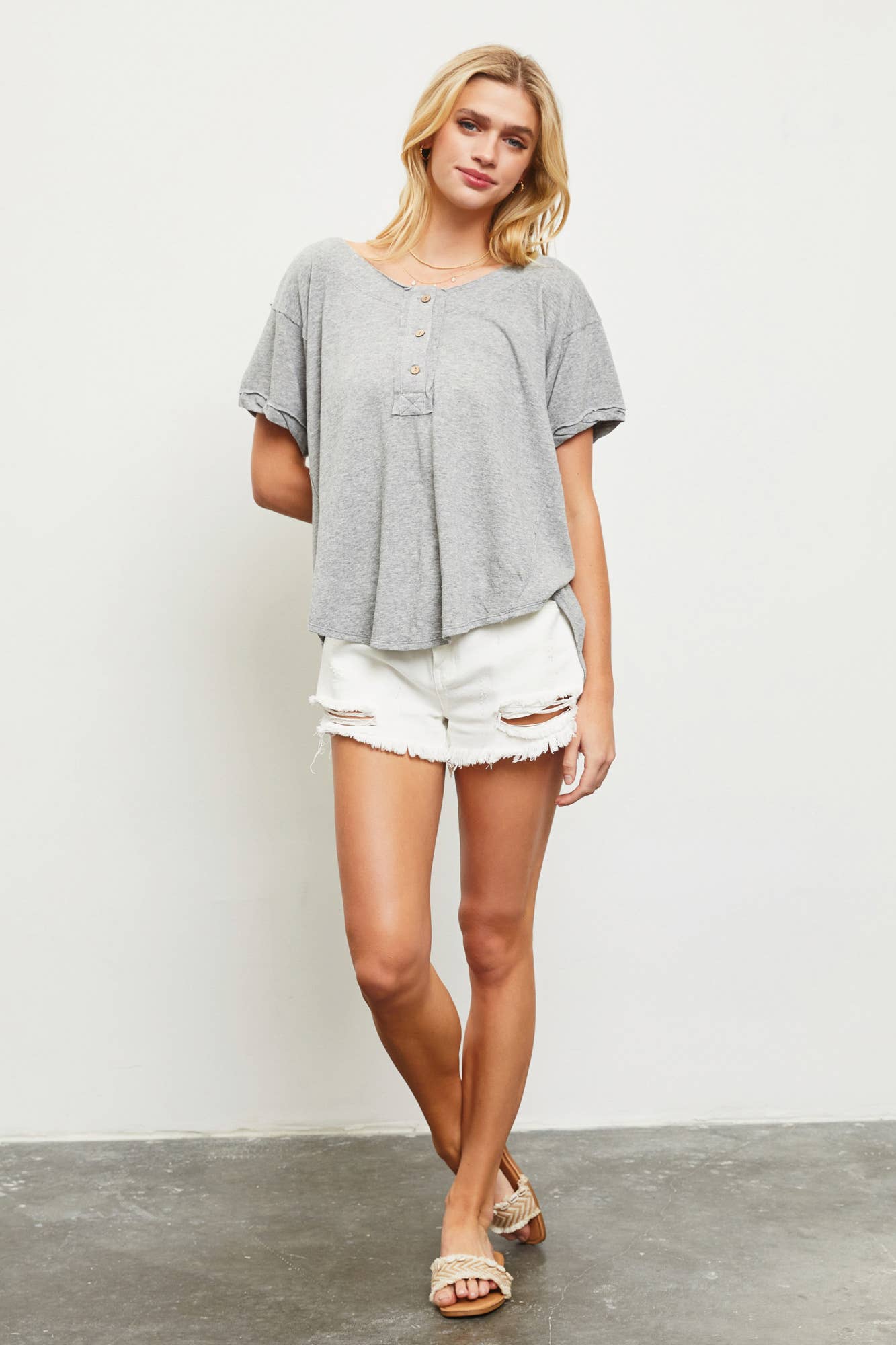 Kari Button Top - Grey - SPARROW