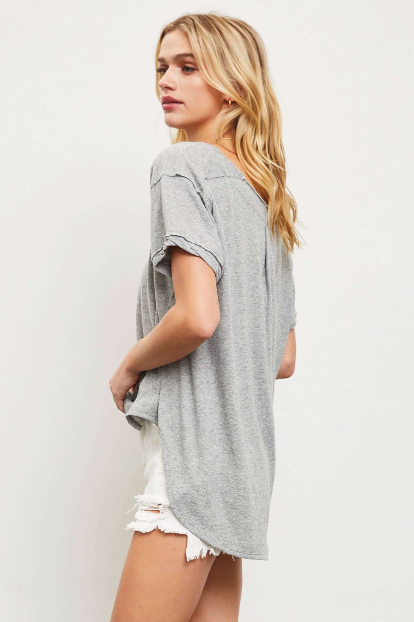 Kari Button Top - Grey - SPARROW