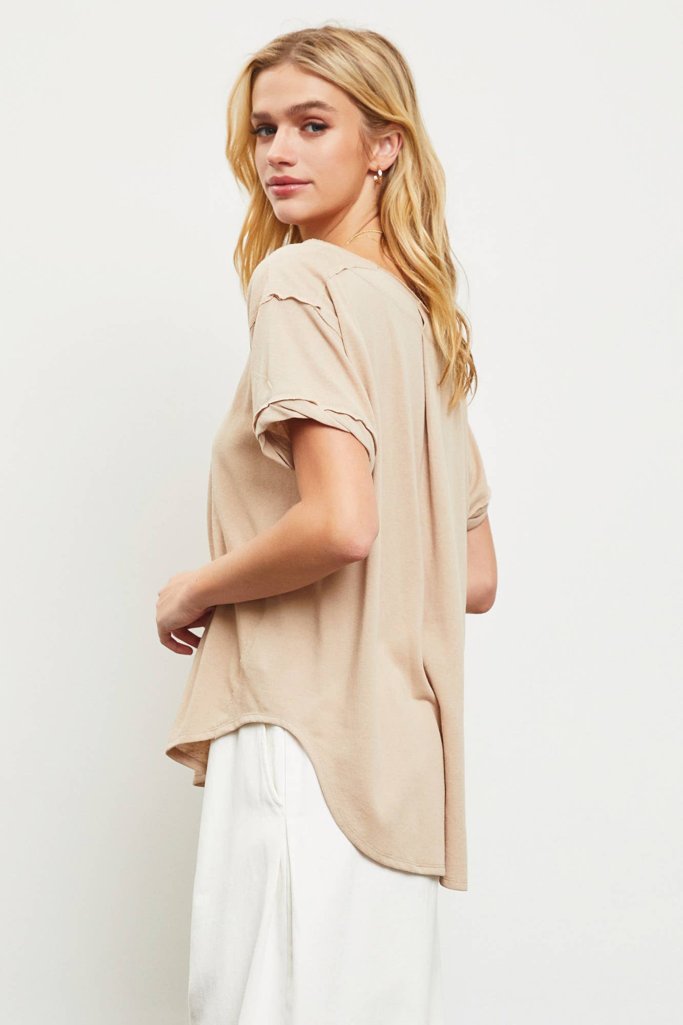 Kari Button Top - Taupe - SPARROW