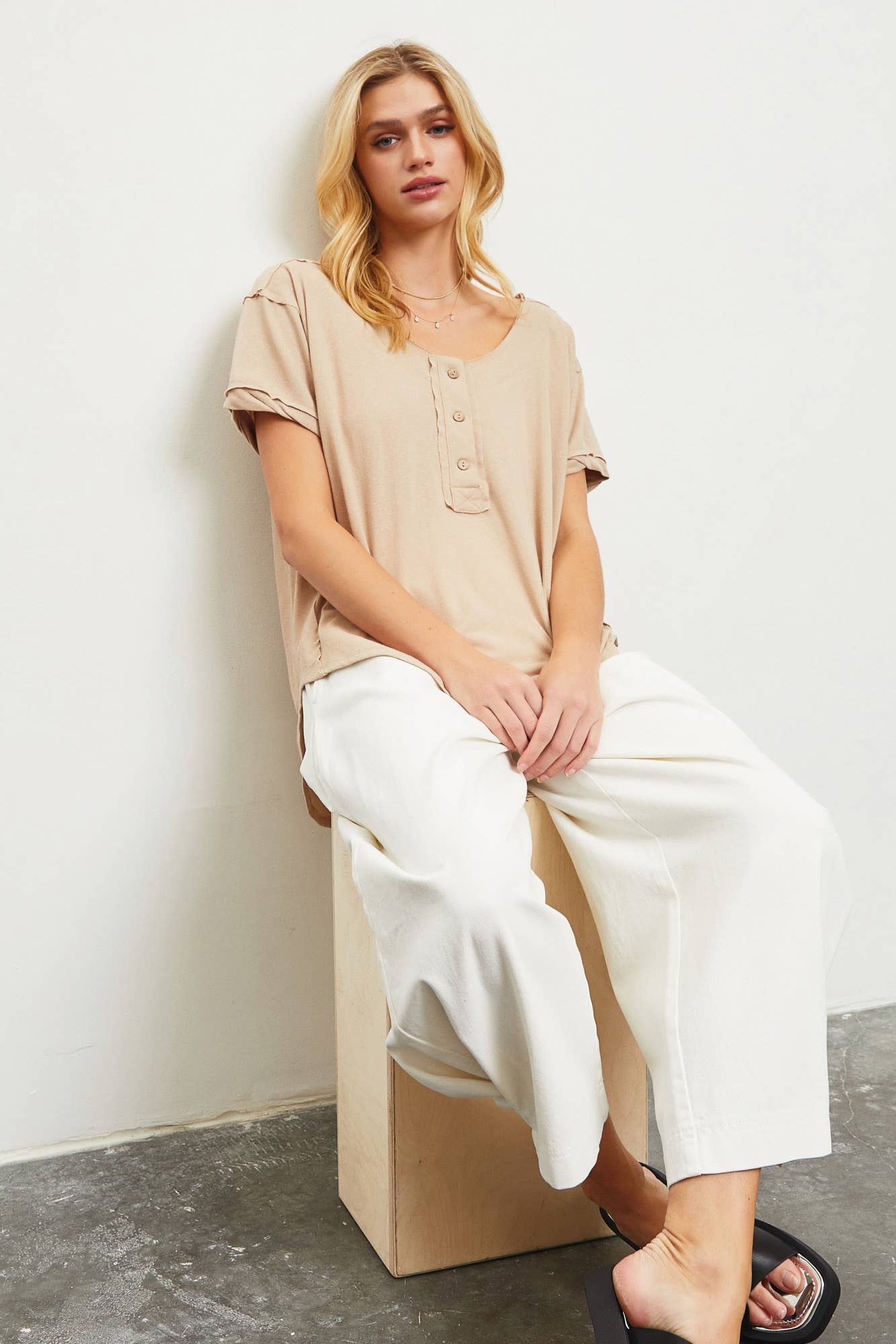 Kari Button Top - Taupe - SPARROW