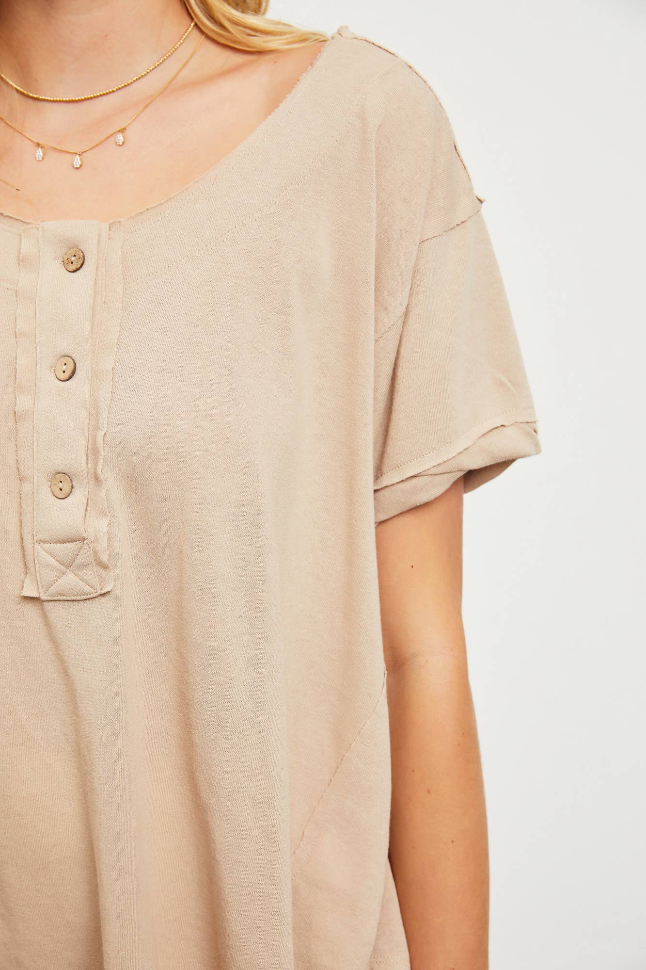 Kari Button Top - Taupe - SPARROW