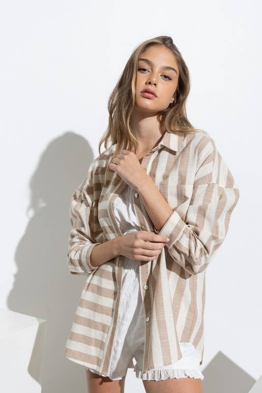 Kimberly Button Up - Taupe - SPARROW