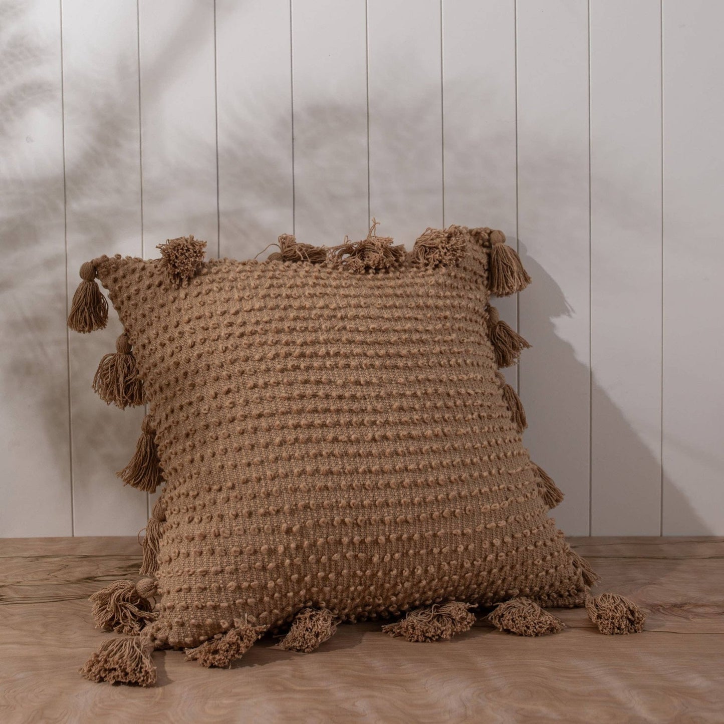 Margaret Pulled Knot Tan 24x24 Hand Woven Filled Pillow - SPARROW