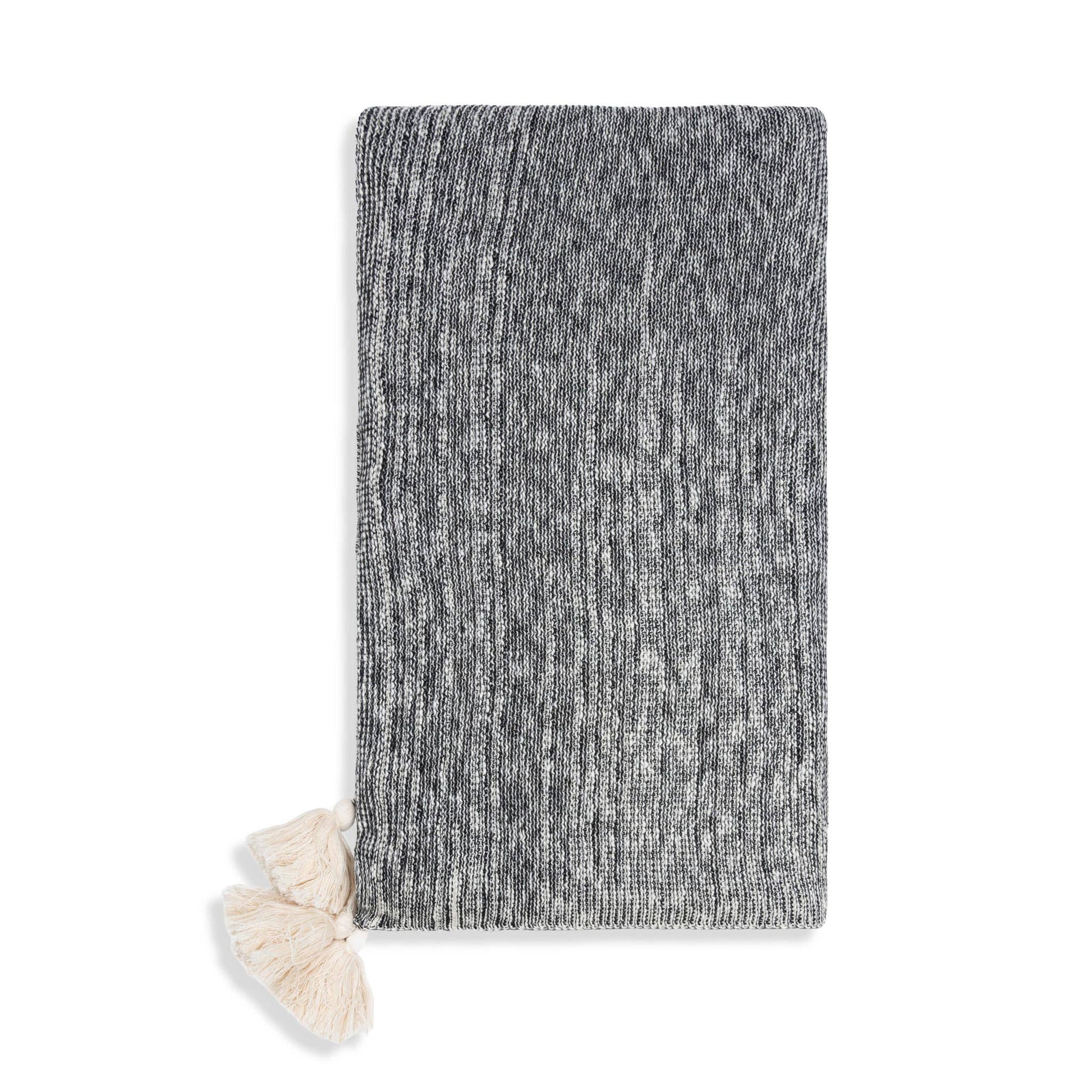 Necalli 50x60" Cotton Decorative Marled Knit Throw Blanket: Black - SPARROW