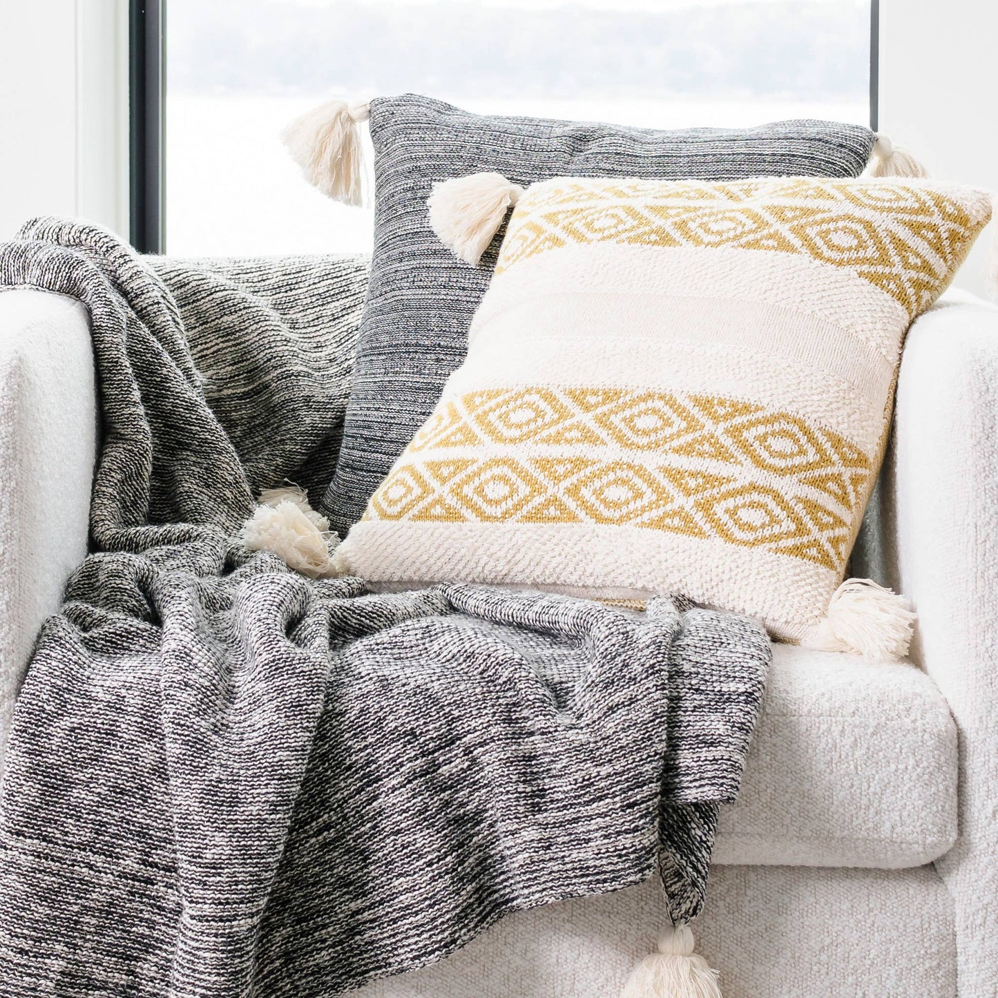 Necalli 50x60" Cotton Decorative Marled Knit Throw Blanket: Black - SPARROW