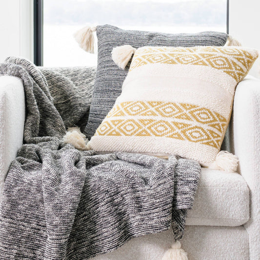 Necalli 50x60" Cotton Decorative Marled Knit Throw Blanket: Black - SPARROW