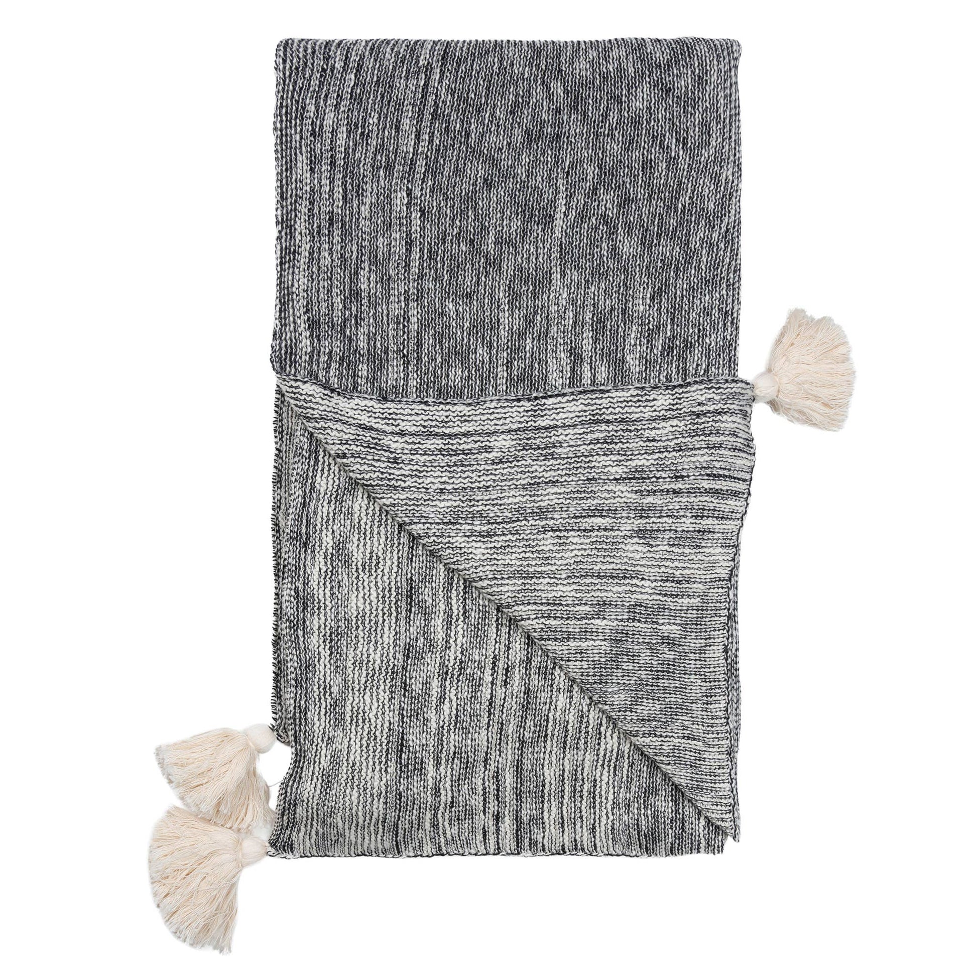 Necalli 50x60" Cotton Decorative Marled Knit Throw Blanket: Black - SPARROW