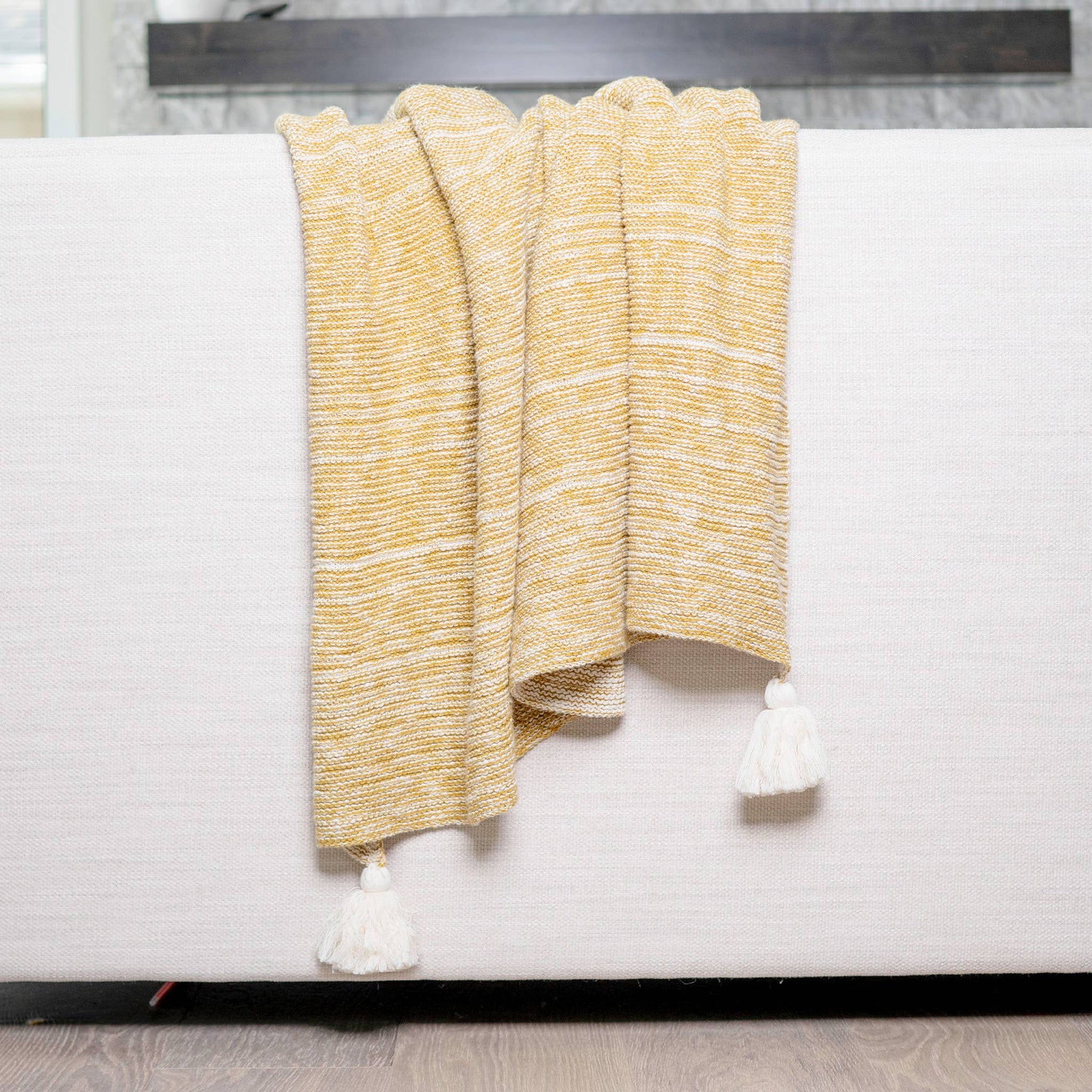 Necalli 50x60" Cotton Decorative Marled Knit Throw Blanket: Mustard - SPARROW