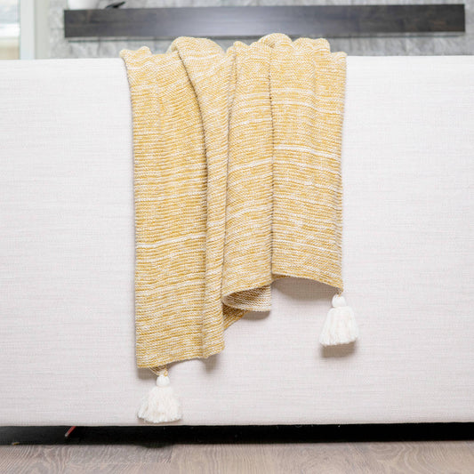 Necalli 50x60" Cotton Decorative Marled Knit Throw Blanket: Mustard - SPARROW