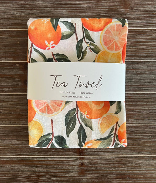 Oranges Tea Towel, Kitchen Decor, Hand Towel, Watercolor - SPARROW