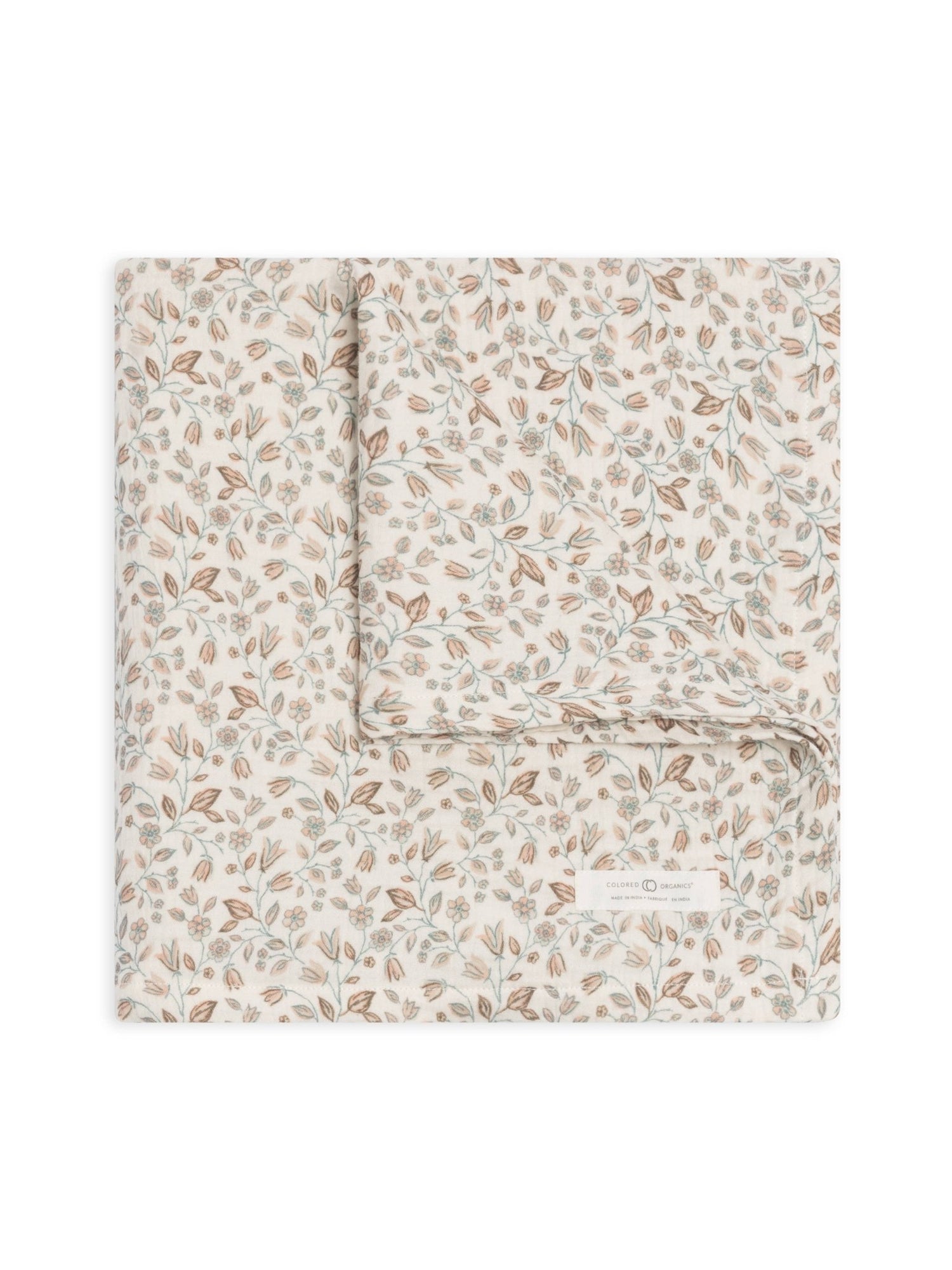 Organic Baby Muslin Swaddle Blanket - Yuma Floral/Teal+Taupe - SPARROW