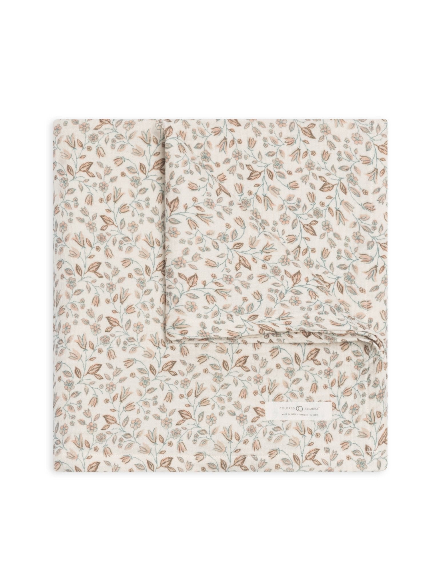 Organic Baby Muslin Swaddle Blanket - Yuma Floral/Teal+Taupe - SPARROW