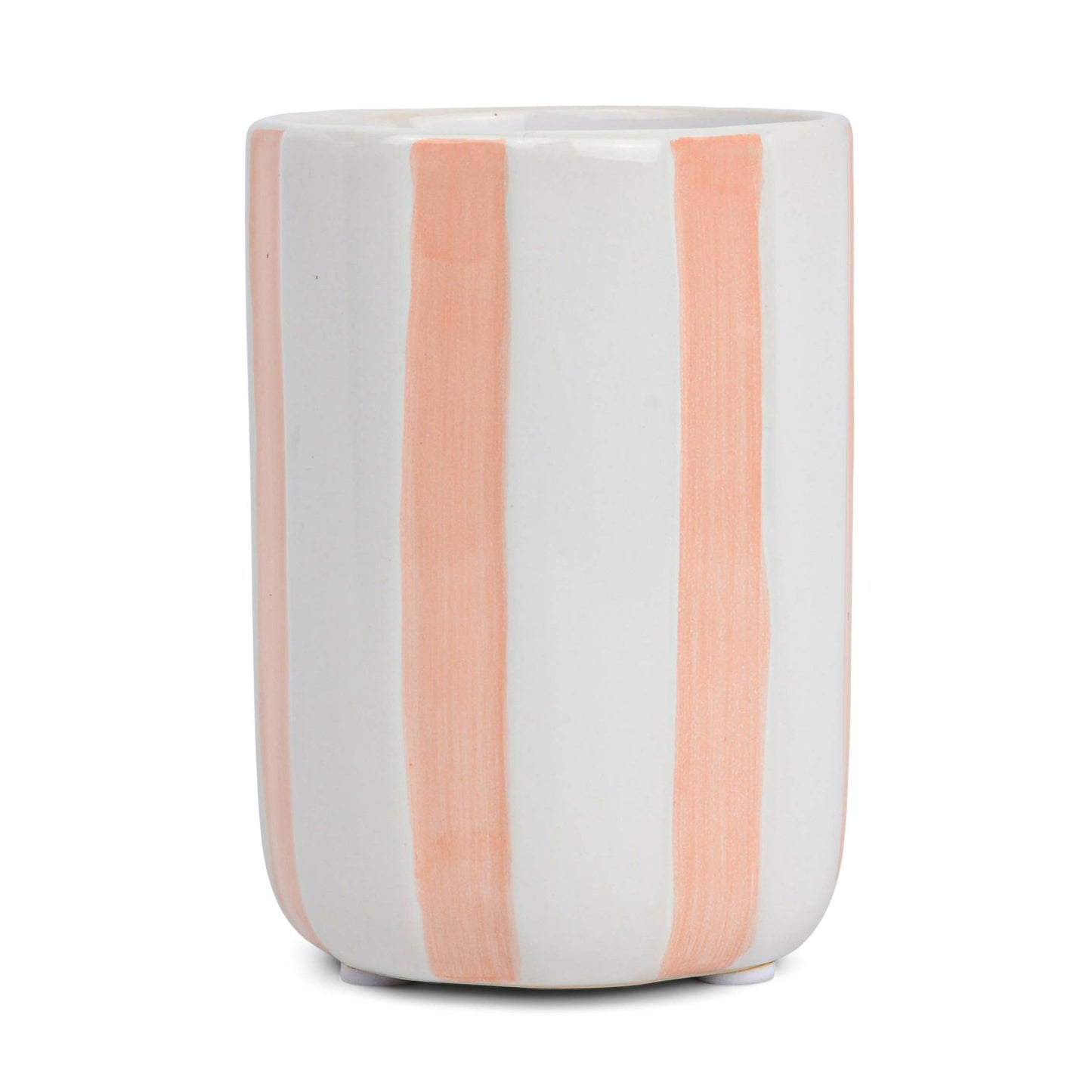 Peach Striped Ceramic Candle: Vibrant Rose & Rhubarb - SPARROW