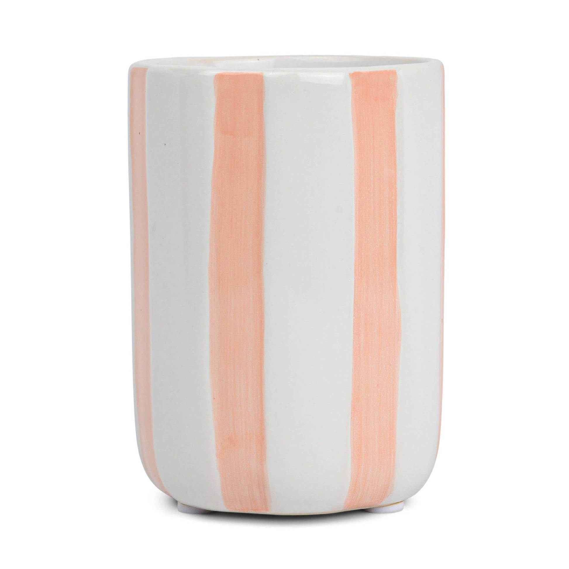 Peach Striped Ceramic Candle: Vibrant Rose & Rhubarb - SPARROW